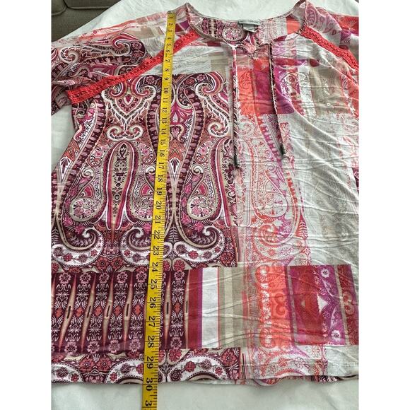 Catherines Patchwork Style Tunic Blouse Womens Size 3X Coral Pink Boho Festival - Picture 7 of 8